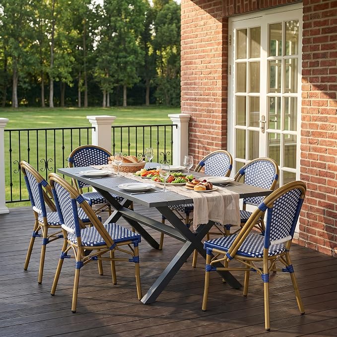 PURPLE LEAF 7 Pieces Outdoor Dining Set Patio Furniture Set with Large Aluminum Table and French Bistro Chairs for Garden Backyard Deep Blue Patio Dining Set