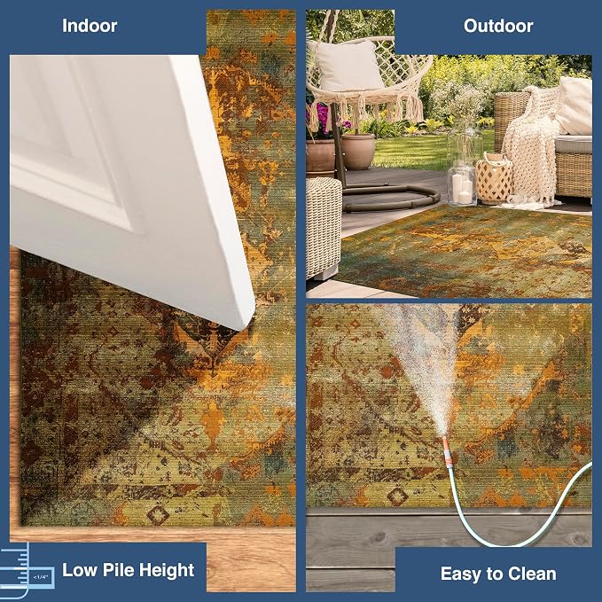 Liora Manne Marina Low Profile Durable Indoor/Outdoor Woven Rug- Kermin Green 7'10" x 9'10"