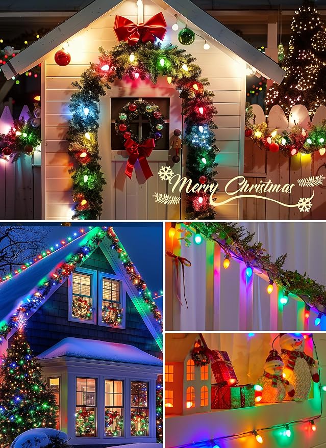 Vintage C9 Christmas Lights Outdoor, 100Ft 50 LED Multicolor String Lights | Waterproof Shatterproof Connectable Christmas Tree Lights for House Outside Roofline Patio Yard Home Xmas Decorations