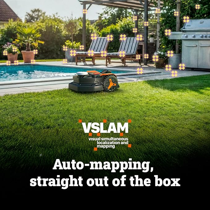 Bundle of WORX Landroid Vision Cloud Robot Lawn Mower, No Perimeter Wire Robot Mower for 1/2 Acre, WR320 + WORX Robotic Lawn Mower Garage, Weatherproof Mower Storage Garage for Vision Cloud, WA0828