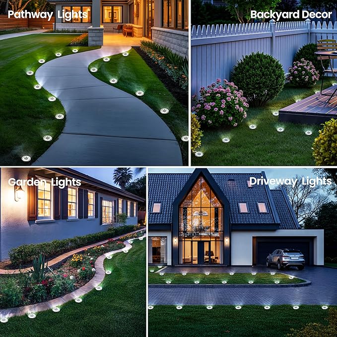 PATIOWIN 16 Pack Small Solar Ground Lights, Pathway Lights Waterproof, Outdoor Solar Light for Garden, Driveway, Walkway, Backyard (Cool White)