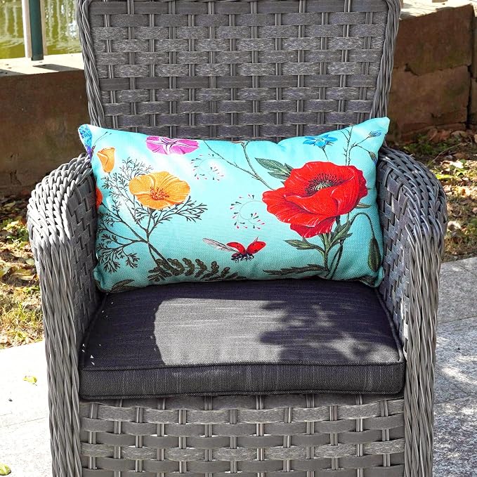 ONWAY Outdoor Waterproof Spring Summer Pillow Covers 12x20 Inch Set of 4 Floral Farmhouse Throw Pillows Decorative Cushion Cases for Outdoor Couch Sofa Patio Furniture Home Decoration Blue
