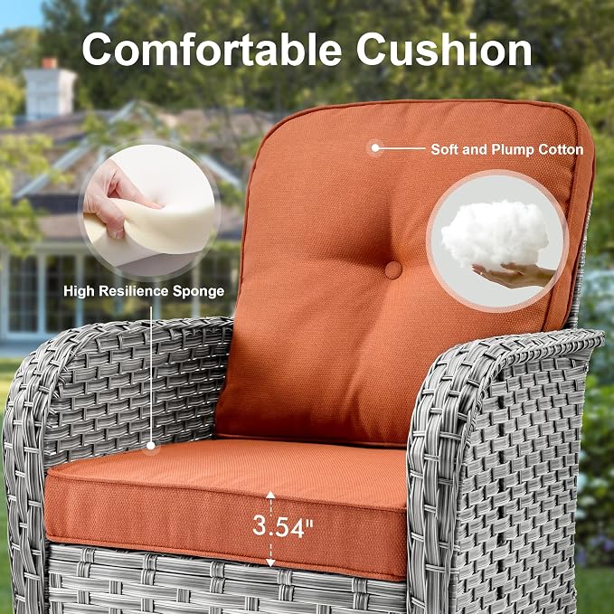 Outdoor Patio Furniture Sets,9 PCS Patio Conversation Set Outside Rattan Sectional Sofa with 42 in Square Fire Pit Table Wicker Rocking Chair Coffee Table Fit Backyard Garden Poolside Balcony