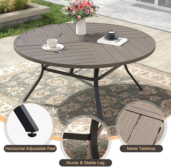 Patio Dining Set for 8, Round 53.1" Patio Dining Table and Stackable Outdoor Dining Chairs Outdoor Furniture for Backyard Porch Deck, Spliced Grey Table and Grey Chairs
