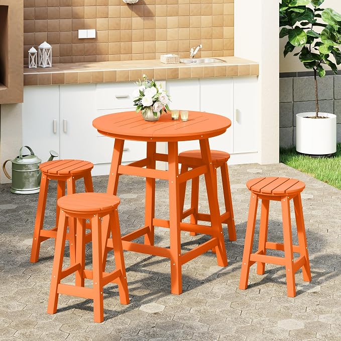 WestinTrends Malibu 5-Piece HDPE Outdoor Patio Dining Bar Bistro Table Set with Counter High Round Bar Stools