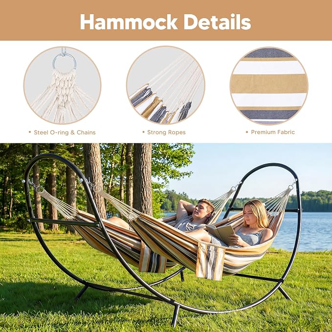 SUNCREAT Hammocks for Outside with Stand, Porch Hammock and Stand, 475 lbs Capacity, Patent Pending, Coffee