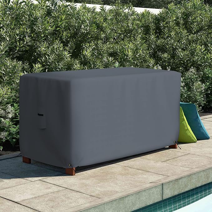 Covers & All Patio Deck Box Cover - Heavy Duty 12 Oz Waterproof Outdoor Yard Cushion Storage Box Protection 100% Weather Resistant with Air Pockets and Drawstring. (52" W X 27" D X 27" H, Grey)