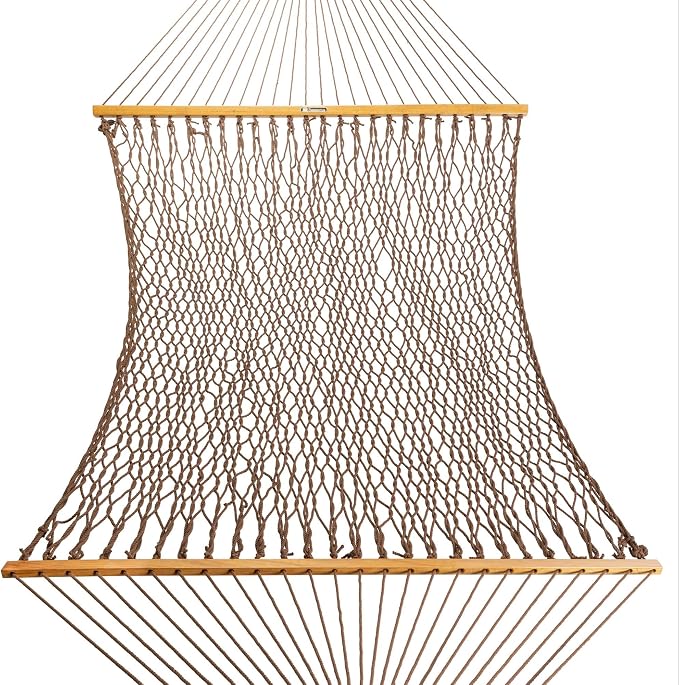 Original Pawleys Island Deluxe Antique Brown DuraCord Rope Hammock – 13 ft. x 65 in, 2-Person, 450 lb Capacity, Oak Spreader Bar, Zinc-Plated Hardware, Handcrafted in the USA