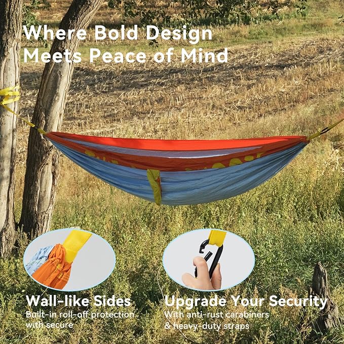 Morning Deer Double Portable Hammock | with Tree Straps, 450lbs Capacity, Camping Hammock, Camping Essentials Gear, Perfect for Outside Hiking Beach Backpack