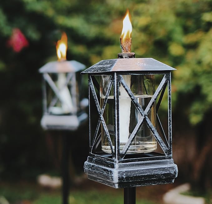 TIKI Brand 1117084 Square Beacon Torch, Metal Outdoor Torch, Decorative Lighting for Patio Lawn Backyard Garden, Metal/Black, 65 in
