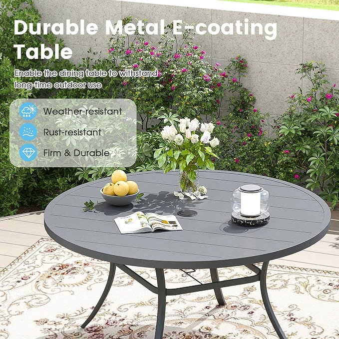 7 Pieces Patio Furniture Dining Set, 6 Textilene Swivel Dining Chairs, 53" Outdoor Round Metal Table with 1.57" Umbrella Hole, Outdoor Dining Set for Porch, Lawn, Garden, Dark Grey/Grey