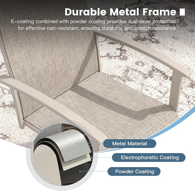 DIFY 5 Pieces Outdoor Dining Set for 4, 40.6" Grey Wood-Like Round Metal Table with Umbrella Hole and Sandshell Textilene Swivel Patio Chairs, Patio Table and Chairs Set for Garden, Backyard, Poolside