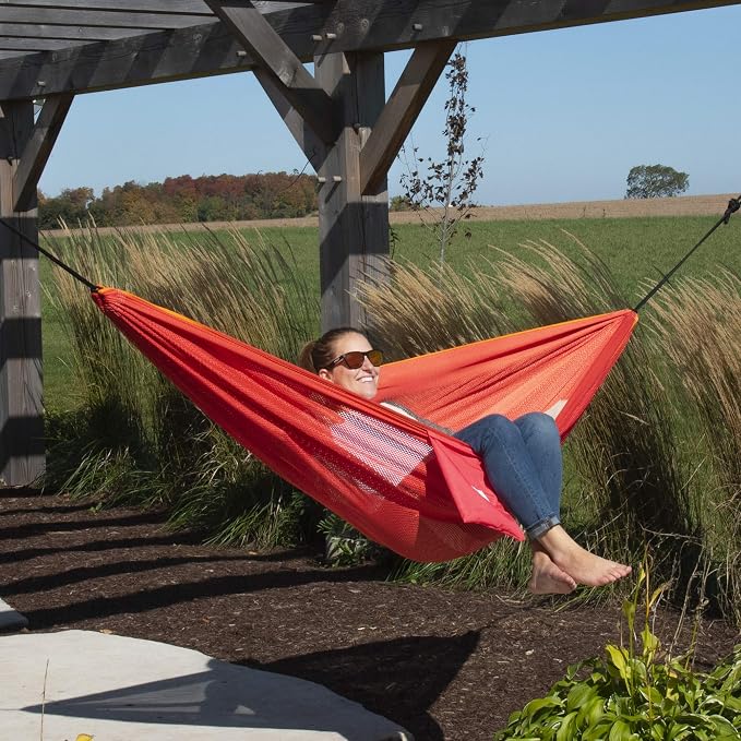 Vivere Double Polyester Mesh Hammock - 400 lb Capacity (Punch/Peach)