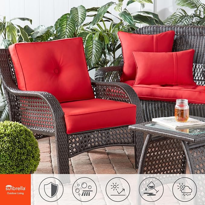 Sunbrella 21'' x 14'' Rectangle Outdoor Throw Pillow with Removable Cover (Set of 2), Canvas Jockey Red