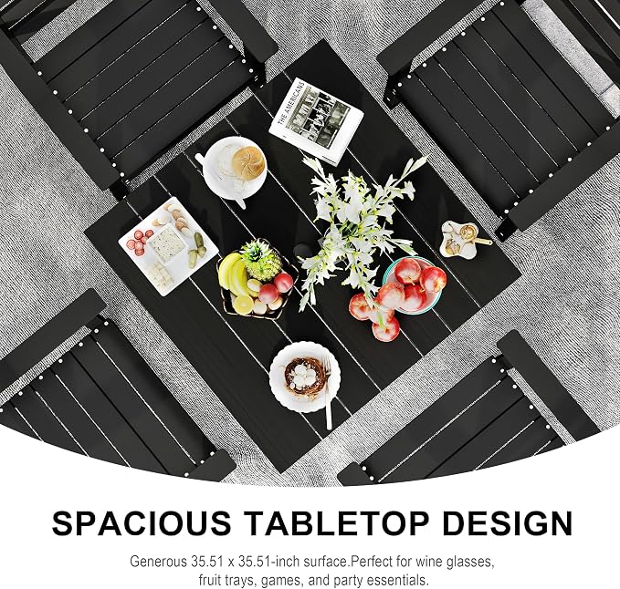 Domi HDPE Outdoor Dining Set, All-Weather Outdoor Dining Table Set of 5 with 2" Umbrella Hole, Outdoor Patio Dining Set for Garden, Poolside, Backyard, Deck, Black