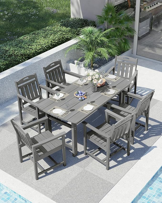Ciokea Outdoor Patio Dining Chair, HDPE Oversized Porch Chairs with Wide Seat, All-Weather Durable Heavy-Duty Outdoor Furniture for Backyard, Poolside, Lawn & Garden, Grey