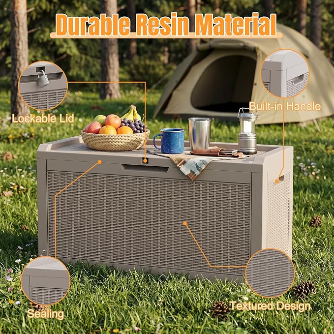 Outdoor Storage Box,95 Gallon Resin Deck Box,Waterproof & UV Resistant Lockable Package Delivery Bin,Toy Cabinet for Indoor & Outdoor