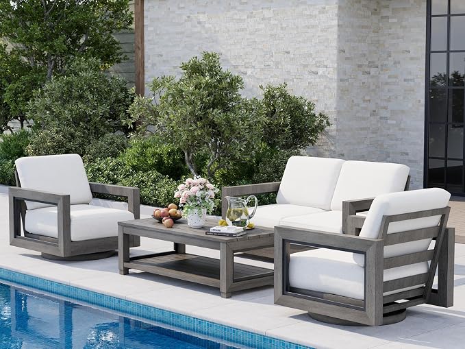 HAPPATIO Oversized Aluminum Patio Loveseat, Outdoor Sectional Furniture with Thicken Cushions, Deep Seating and Widen Armrest, All-Weather Additional Loveseat for Backyard Poolside, Grey