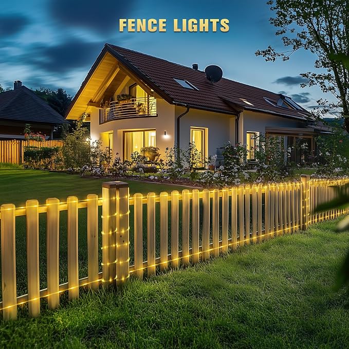 JMEXSUSS 2 * 200 LED Warm White Solar Rope Lights | 66ft IP 65 Waterproof Solar String Light Outdoor, 8 Modes Christmas Lights for Camp Trampoline Ladder Slide Tent