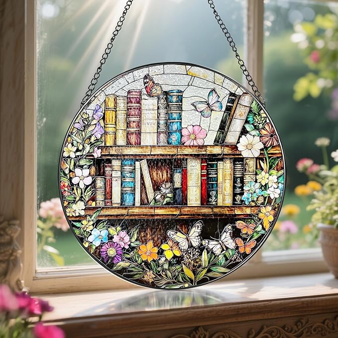 8'' Stained Glass Suncatcher Ornament, Stained Glass Window Hanging, Sun Catchers for Windows Hanging Ornaments, Window Decor | Book Club Gift, Fantasy Book Lover Gift, Reader Gifts