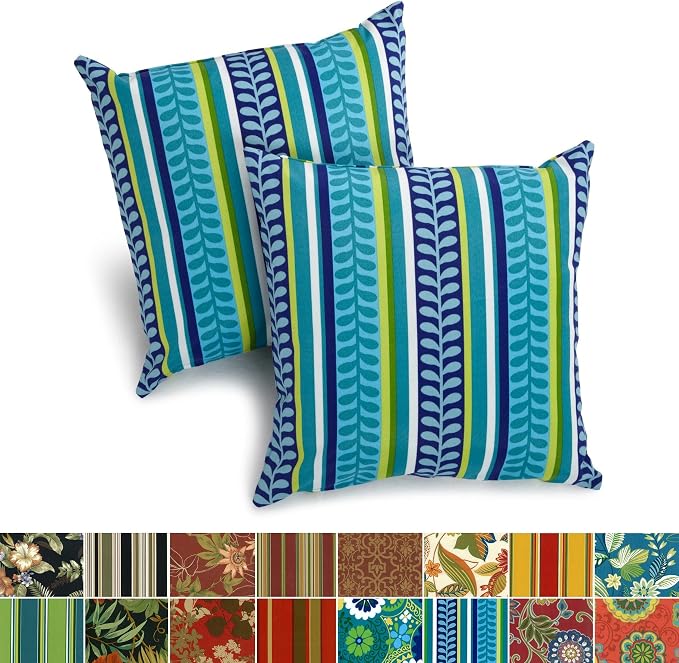 Blazing Needles All-Weather UV-Resistant Outdoor Knife Edge Pillows Set, Set of 2, 20", Haliwell Multicolor