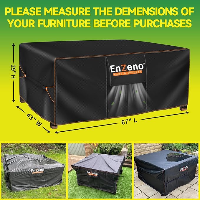 Enzeno Patio Furniture Set Cover, Outdoor Sectional Sofa Couch Set Covers Waterproof, Garden Dining Table Chair Set Cover Outside Rectangular Heavy Duty Weatherproof 67" L x 43" W x 29" H Black