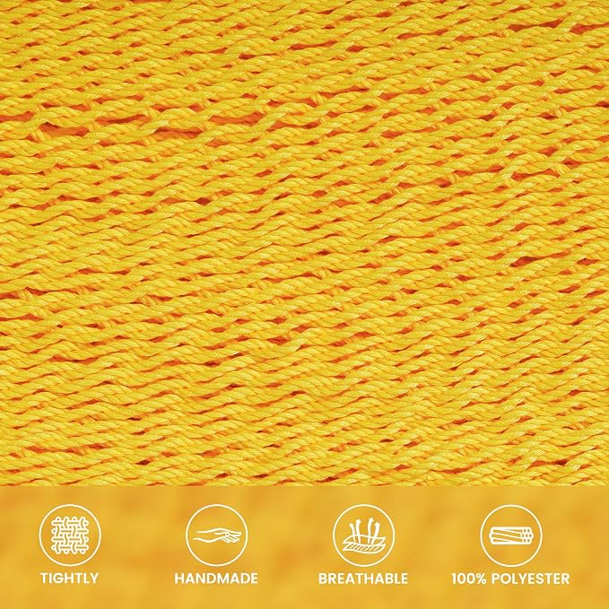Lazy Daze Hammocks 10.5 FT Double 2 Person Caribbean Rope Hammock, Hand Woven Polyester Hammock with Spreader Bars, for Outside Outdoor Backyard Patio Poolside, 450 LBS Capacity, Yellow
