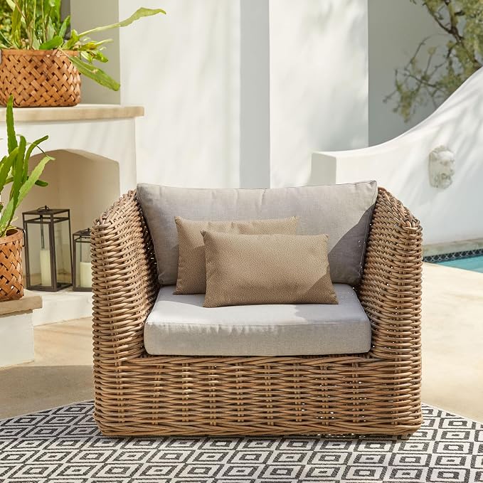 Sorra Home Boucle Outdoor Knife Edge Set of 2 Pillows, 12 in x 24 in, Tan 2 Pound
