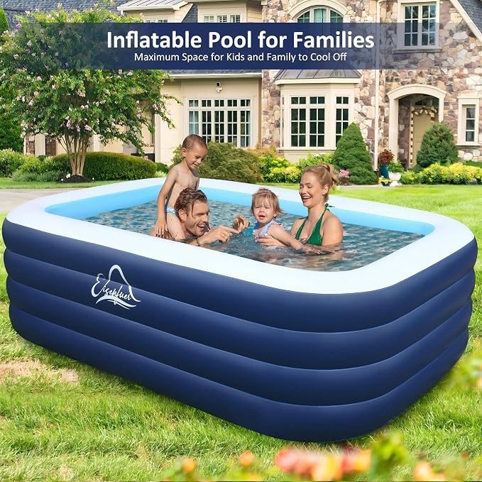 Inflatable Pool for Kids and Adults with No Collapse, 100" X 60" X 30" Deepened Swimming Pool for Toddlers, Outdoor, Garden, Backyard