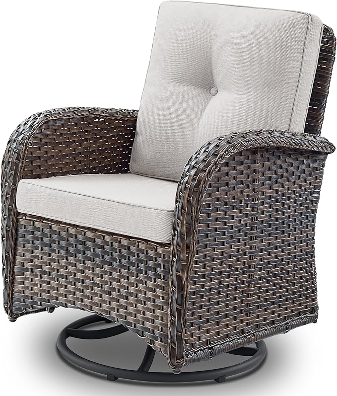 Belord Patio Furniture Swivel Glider PE Wicker Chairs, Outdoor Swivel Rocker Seating with Cushions for Porch Deck Balcony, Brown/Beige