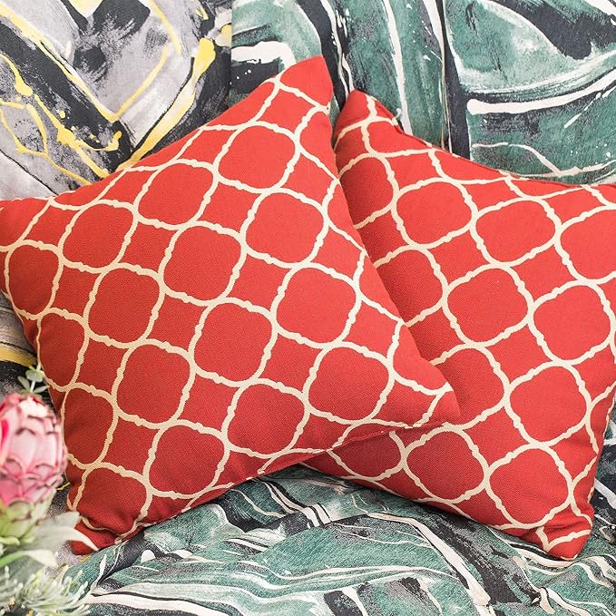 JMGBird Outdoor Accent Pillows Throw Pillows with Inserts Included | Water-Resistant Outdoor Pillows 18x18 inch Durable Red White Checkered Throw Pillows with Inserts for Patio Furniture