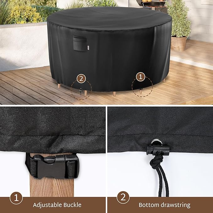 iBirdie Round Patio Furniture Cover 62 x 28 inch, 5 ft, Outdoor Waterproof and Weatherproof for Garden Table and Chairs, Heavy Duty 600D, fit 62, 60, 58 Diameter