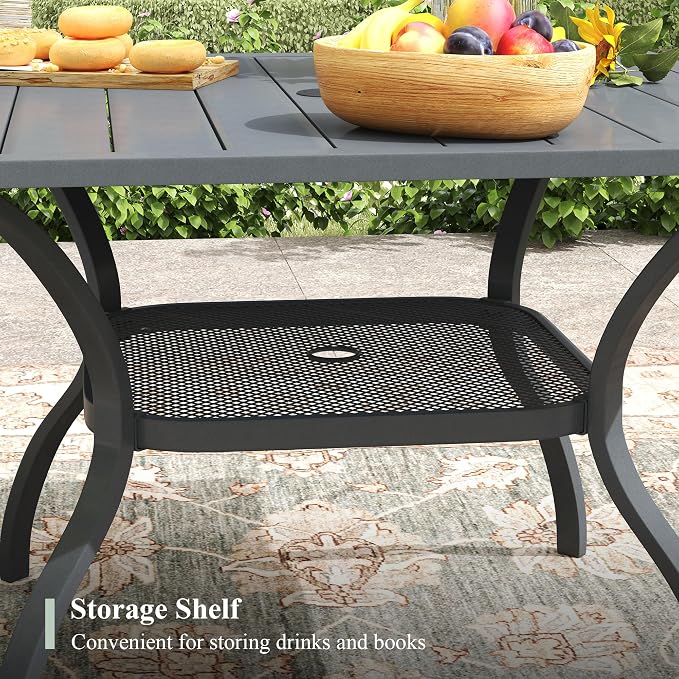 Outdoor Dining Set for 4, 37.8" Outdoor Dining Table with Umbrella Hole and Padded Textilene Patio Swivel Chairs, 5 Pieces Patio Table and Chairs Set for Garden Backyard, Grey and Dark Grey