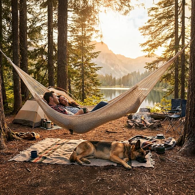 Sunnydaze Handwoven XXL Thick Cord Mayan Double Hammock for Outside - 625-Pound Capacity Heavy-Duty Outdoor Hammock - Natural