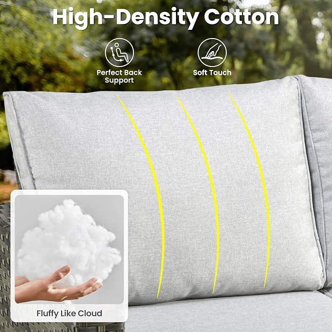 ovios 6 Pieces Patio Furniture Set, Outdoor Wicker Rattan Sofa Couch with Loveseat, Chairs, Comfy Cushions, Conversation Sets for Porch Deck Garden, Grey