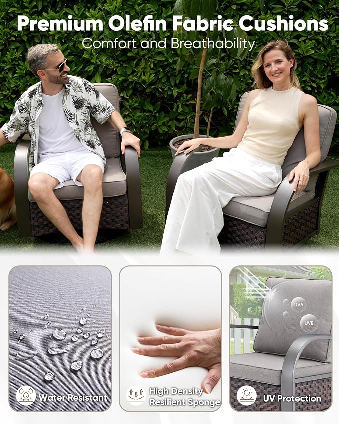 HUMMUH 7 Piece Outdoor Patio Furniture Sets-High Back Swivel Rocker Patio Chairs with Wicker Patio Couch Outdoor Conversation Furniture Set for Deck Porch Garden Poolside Backyard-Brown/Grey