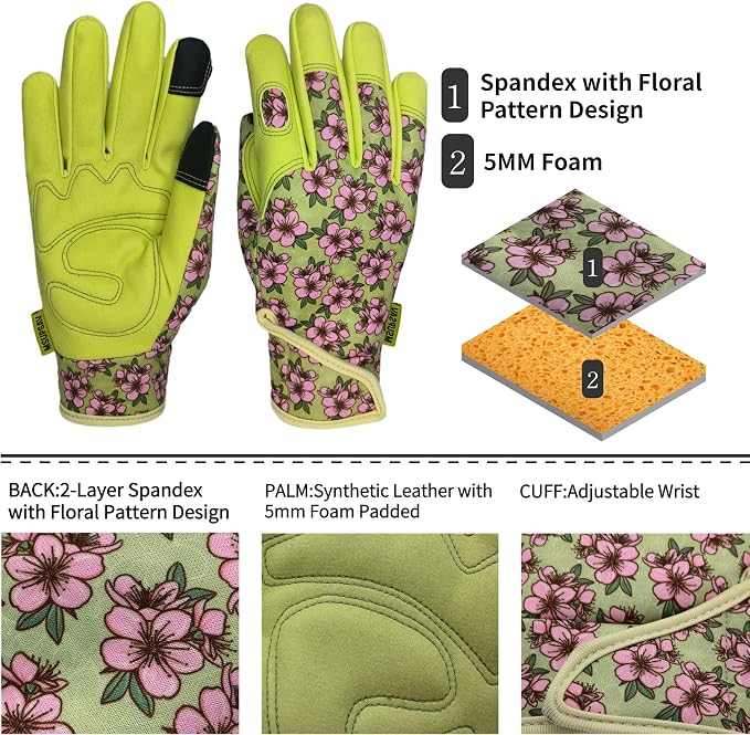 Cute Pattern Gardening Gloves,Thornproof Garden Glove,Gardener Gift | Gardening Gifts for Women,Touchscreen,Tender Thornproof,Cute Pattern,Protection Palm,Machine Washable,Adjustable Cuff