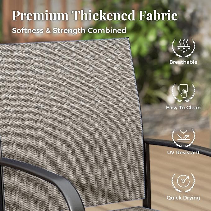 MIXPATIO 7 Pieces Patio Table and Chairs Set, Patio Dining Set for 6, 6 Textilene Chairs and 1 Metal Rectangle Dining Table with Umbrella Hole, for Deck Backyard Lawn Poolside, Brown