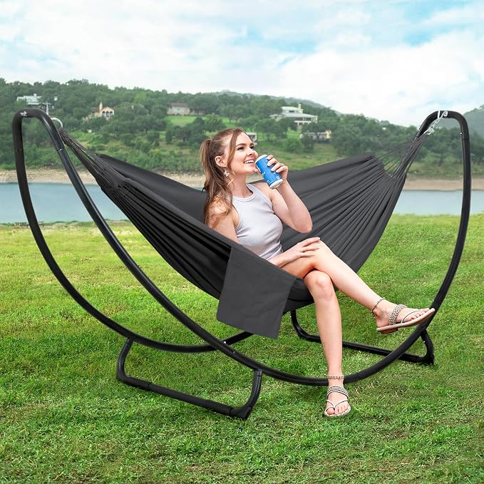 SUNCREAT Hammocks for Outside with Stand, Porch Hammock and Stand, 475 lbs Capacity, Patent Pending, Dark Gray