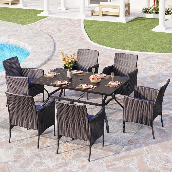 PHI VILLA Wicker Patio Dining Chairs Set of 4 with Removable Cushions | 4 Rattan dining chairs with thick removable seat cushions. Sturdy steel frame, easy assembly.