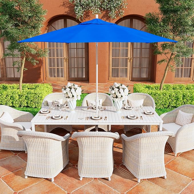 California Umbrella 11Ft Premium Sunbrella Patio Umbrella, Hand-Crank, Tilt-Collar, White Frame, Pacific Blue Fabric