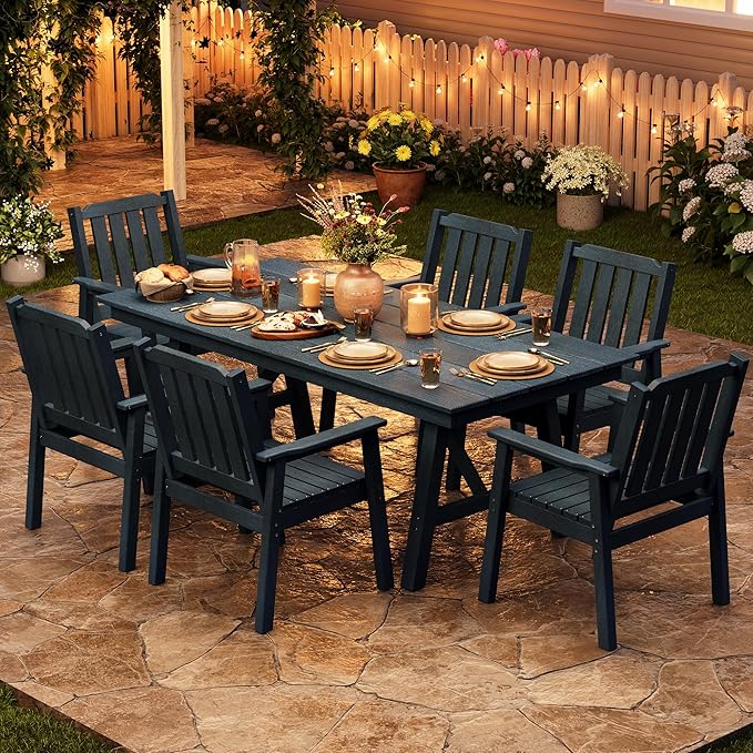 GAOMON Outdoor Patio Dining Chairs Set of 4, All-Weather HDPE Garden Dining Chairs with Armrests, Wide Seat and Sturdy Frame,Waterproof Design, for Garden, Backyard, Deck, Navy Blue