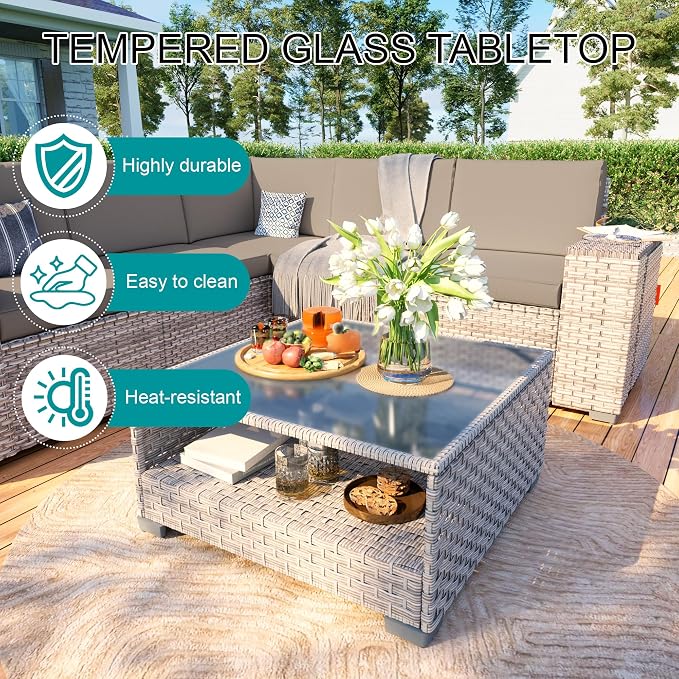 12-Piece Patio Furniture Set, Outdoor Extra Wide Armrest Modular Patio Sofa, Dual-Strand Rattan Wicker, Rust-Resistant Frame, Backyard High Back, Large Seat Furniture for Porch Garden Balcony, Khaki