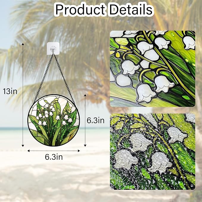 DASTOLL Stained Glass Window Hanging, Lily of the Valley Flower Sun Catchers Colorful Glass Panel Green Plants Suncatcher Decor for Birthday for Women,Men,Wife, Lovers, and Mom 6.3 in