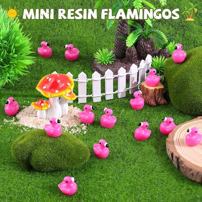 150PCS Mini Resin Animals Cute Rose Pink Tiny Flamingo Ducks, Miniature Figures to Hide, Small Animal Accessories Bulk for Topper Garden Dollhouse Landscape Aquarium Ornaments DIY Crafts & Decor
