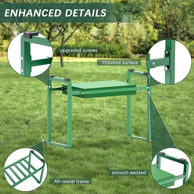Garden Kneeler and Seat, 10.2" Wider Heavy Duty Thick for Kneeling and Seat | Multifunctional Kneeler Bench, Gardening Gifts for Women, Seniors Grandparents, Green