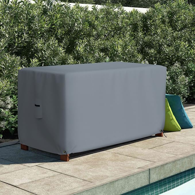 Covers & All Patio Deck Box Cover - Heavy Duty 18 Oz Waterproof Outdoor Yard Cushion Storage Box Protection 100% Weather Resistant with Air Pockets and Drawstring. (44”W X 28”D x 24”H, Grey)