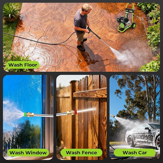 4200PSI Gas Pressure Washer 4.0GPM Gas Power Washer 212CC Gas Powered Washing Machine Commercial High Pressure Washer with 25ft Hose&5 Nozzles for Patio Garden Yard Vehicle,EPA/CARB/ETL (Green)