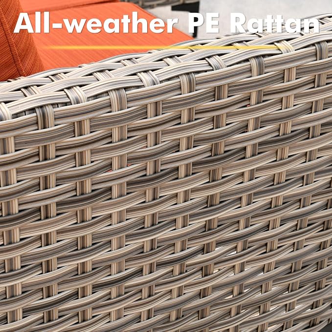 CAODOC Outdoor Sectional Patio Furniture Set,10 Pieces Wicker Conversation Sets L Shaped Couch,Out Door Sofa Outside Furniture with Swivel Chairs,Red-Striped