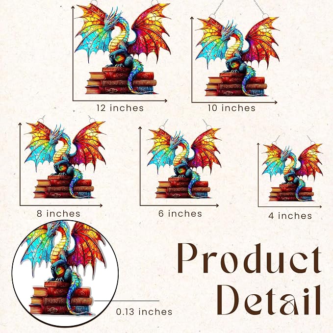 Bookish Dragon Acrylic Suncatcher, Bookish Suncatchers for Window Hanging Ornament, Art Garden Decor for Book Lover Reader Bookworm, Gifts for Mother's Day, Mom, Grandma, Wife, Women, Nana